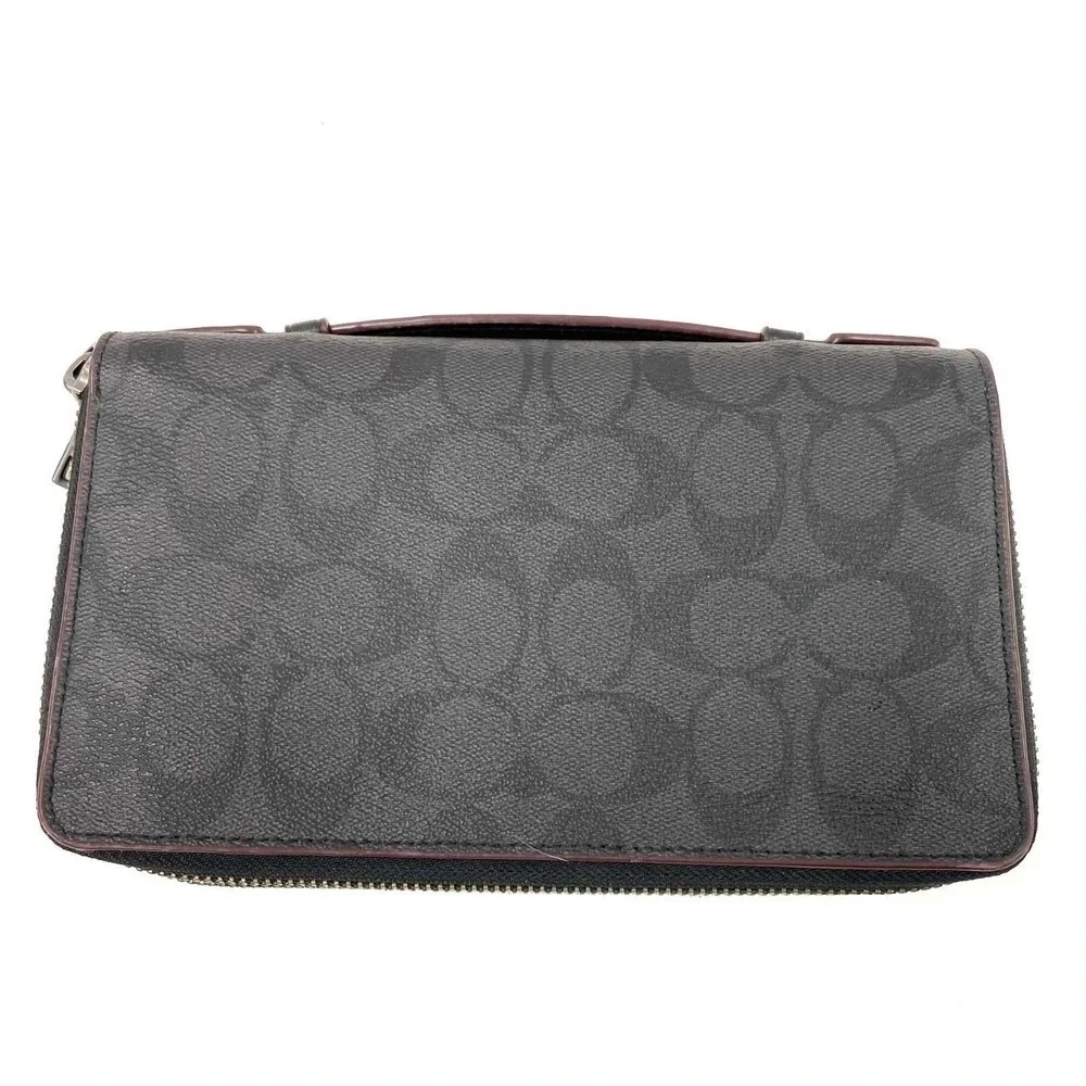 Rare Find! Coach Double Zip Travel Organizer Signature Canvas Charcoal Blk